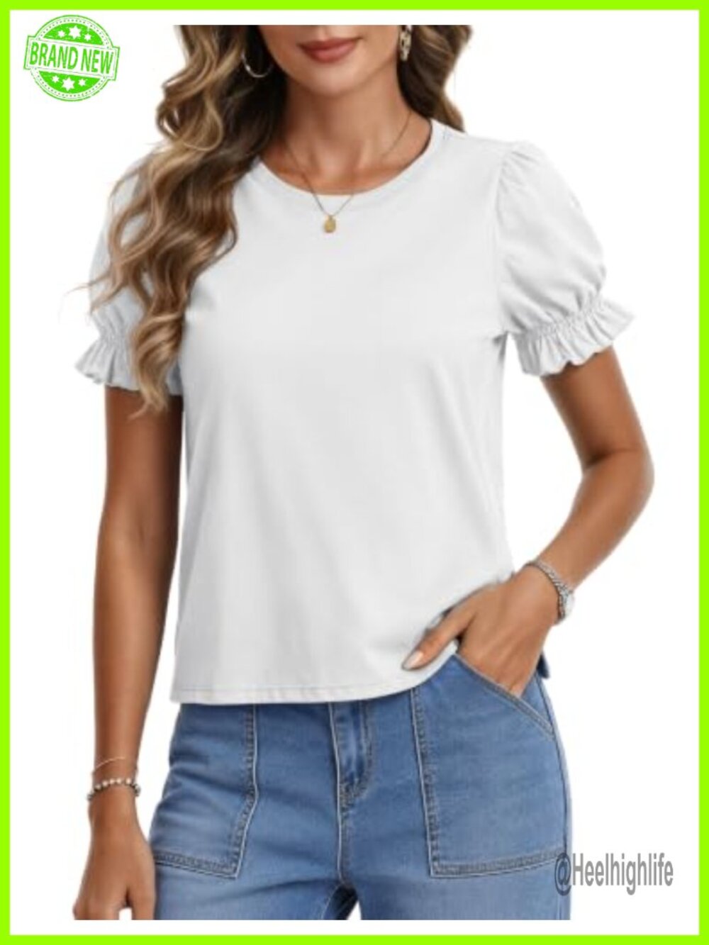 Women's Cotton Crop T-Shirt Puff Short Sleeve Crewneck Loose Fit